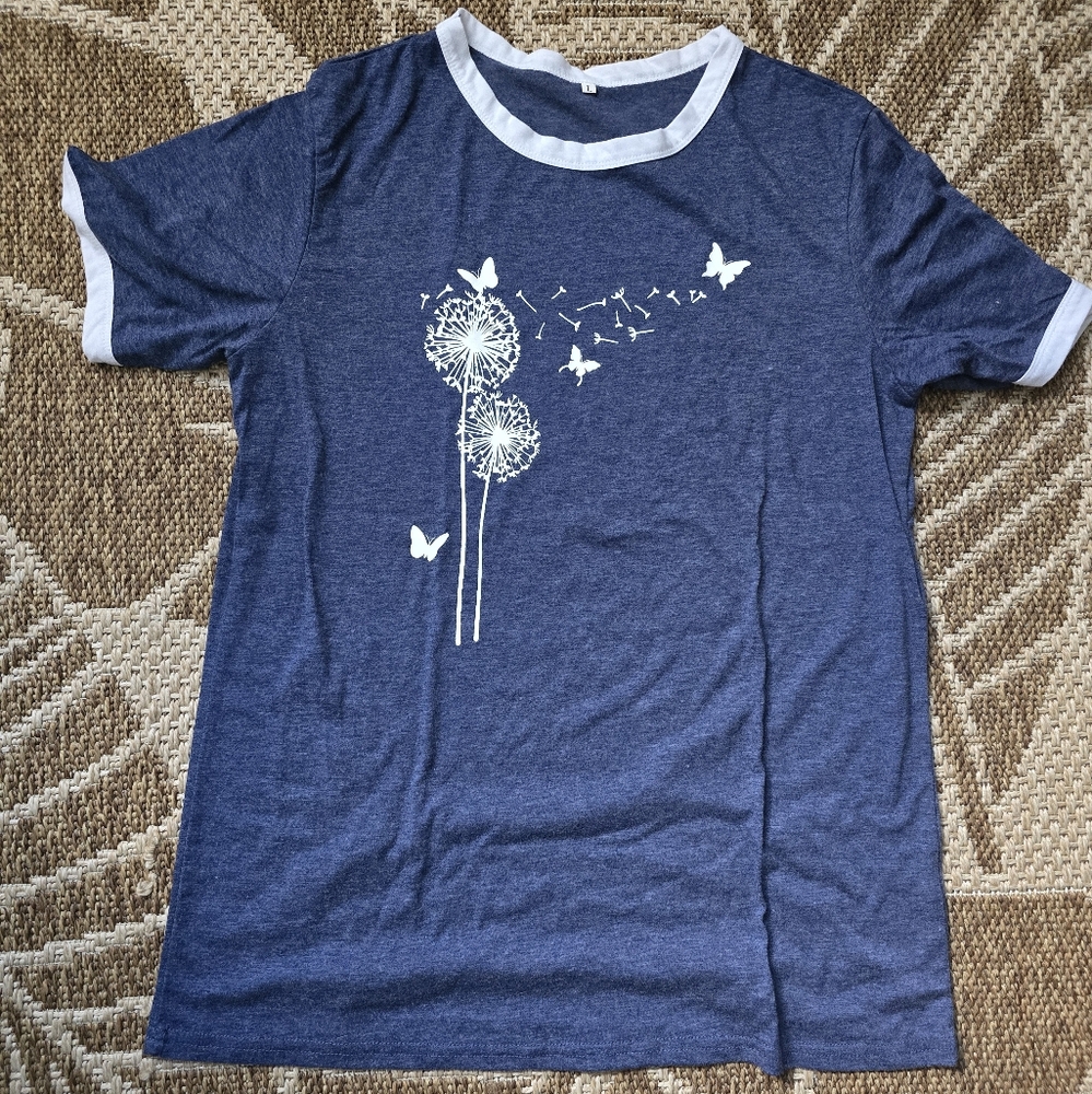 BlueCute Shirt with Dandelion and Butterfly Design